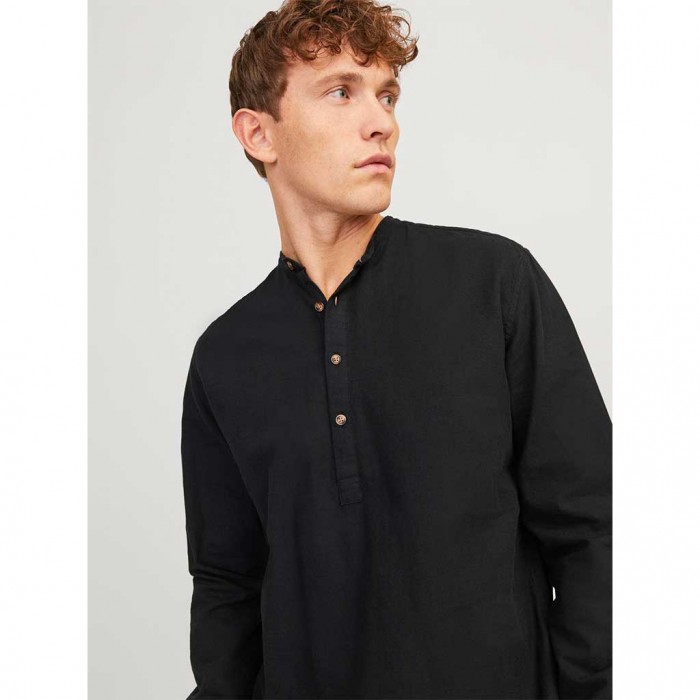 JACK & JONES  JJESUMMER TUNIC LINEN BLEND SHIRT LS SN BLACK