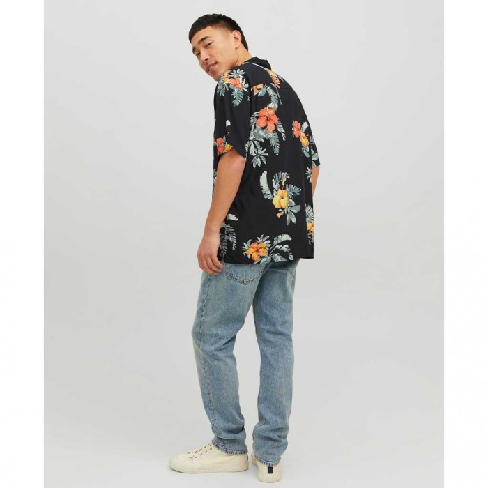 JACK & JONES  JORLUKE FLORES RESORT SHIRT SS SN BLACK