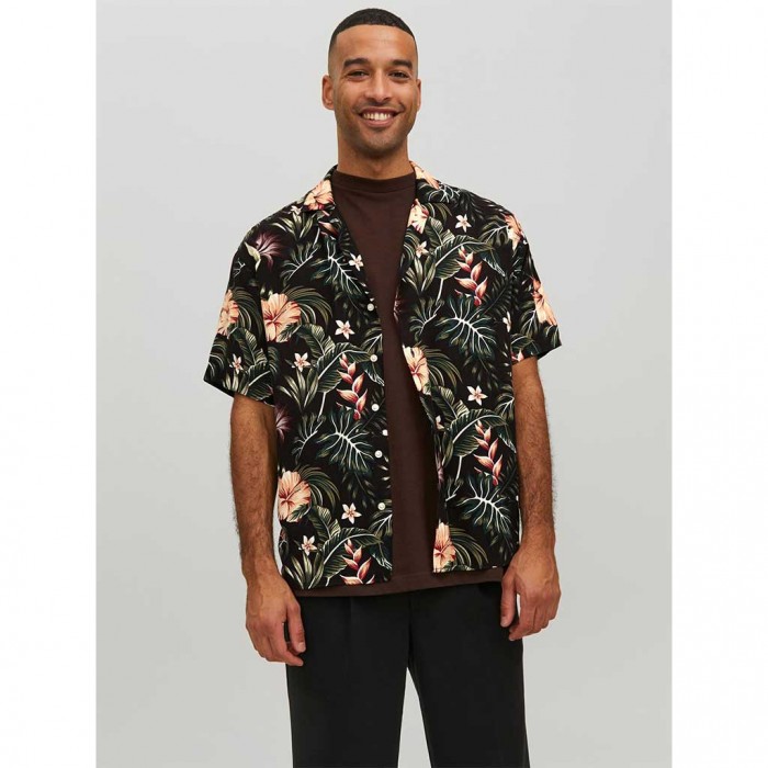 JACK & JONES  JJEJEFF RESORT FLORAL SHIRT SS SN BLACK