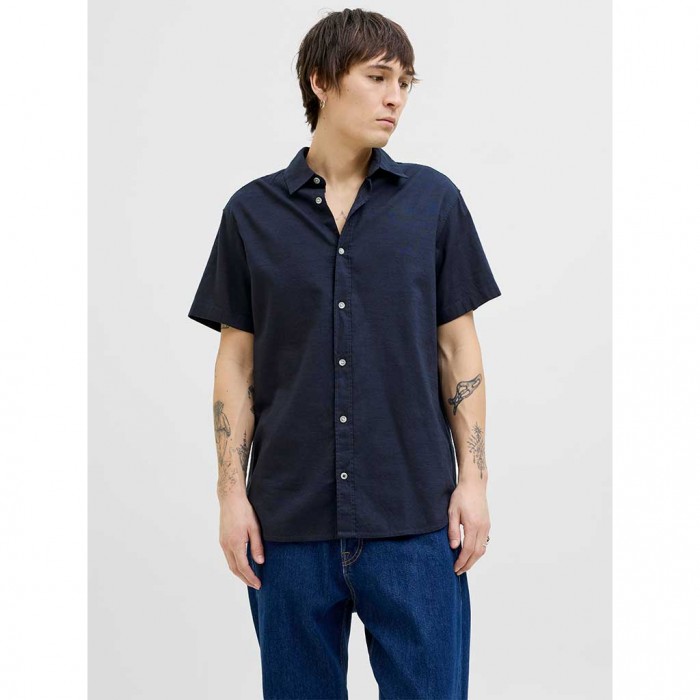 JACK & JONES JJPIERRE SLUB SHIRT SS BLUE