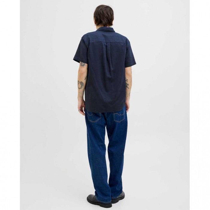 JACK & JONES JJPIERRE SLUB SHIRT SS BLUE