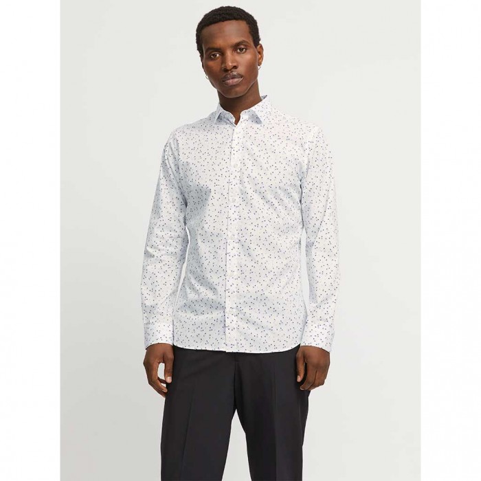 JACK & JONES  JJJOE PRINT SHIRT LS SS25 WHITE