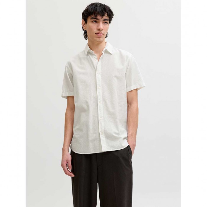 JACK & JONES JJEBREEZE LINEN BLEND SHIRT S/S SN WHITE