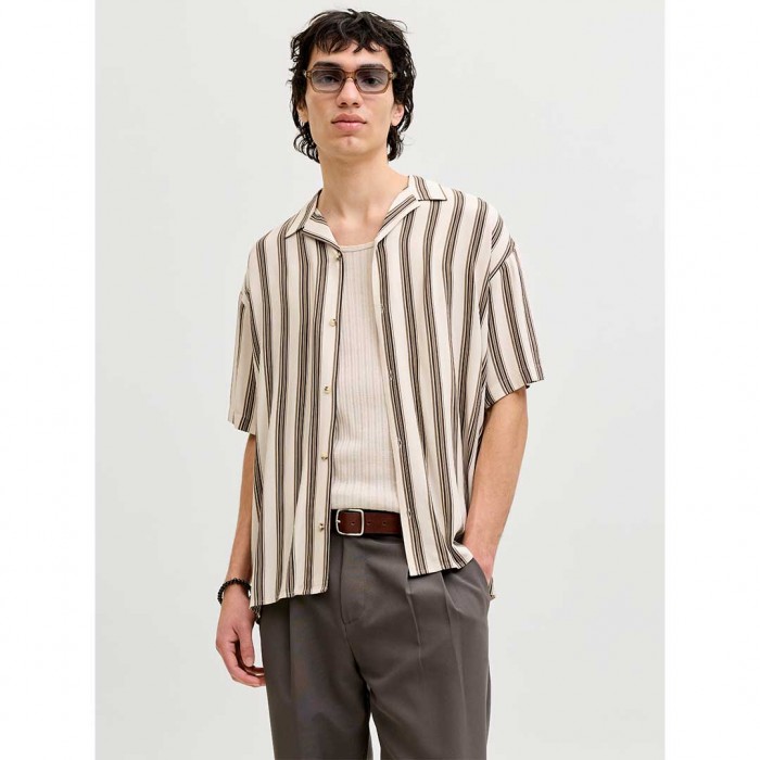 JACK & JONES JJEJEFF RESORT STRIPE SHIRT S/S SN BEIGE