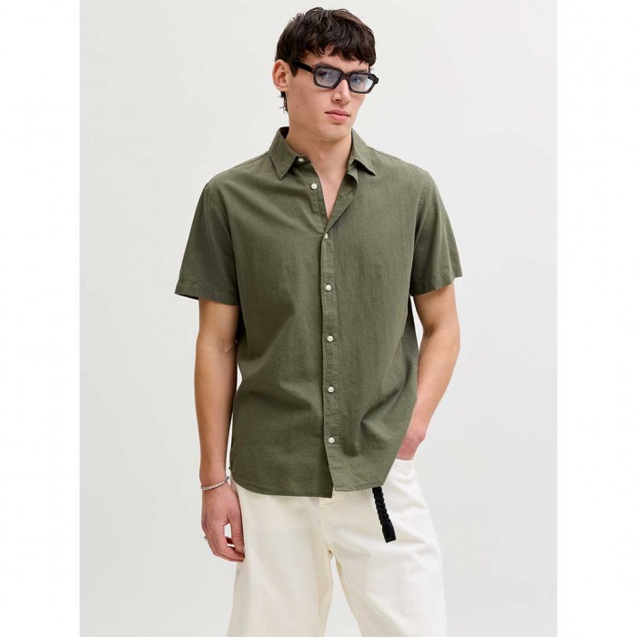 JACK & JONES JJEBREEZE LINEN BLEND SHIRT S/S SN OLIVE