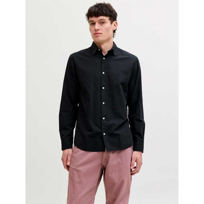 JACK & JONES JJEBREEZE LINEN BLEND SHIRT L/S SN BLACK