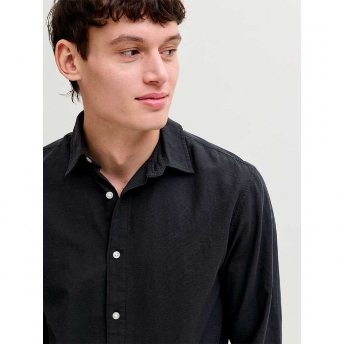 JACK & JONES JJEBREEZE LINEN BLEND SHIRT L/S SN BLACK