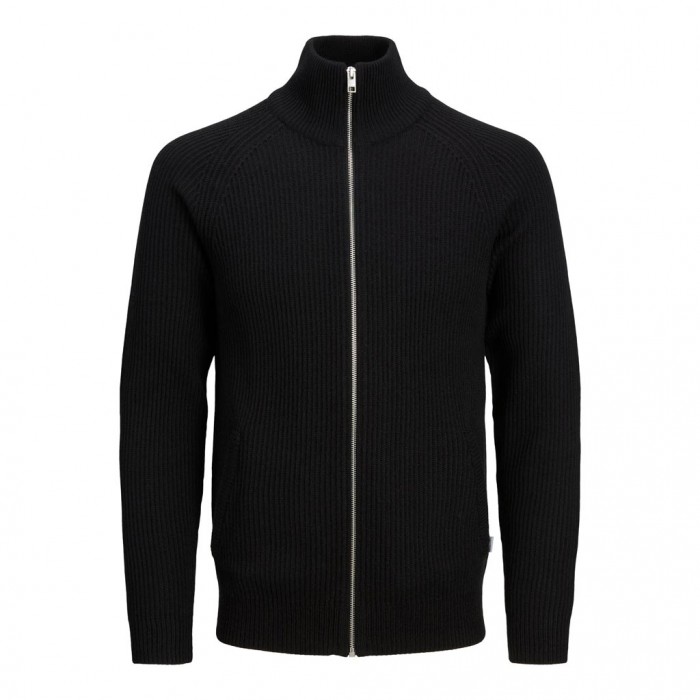 JACK & JONES  JJPANNEL KNIT ZIP CARDIGAN PRE BLACK