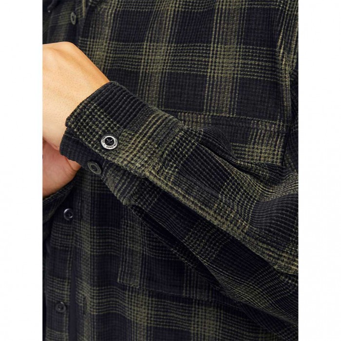 JACK & JONES JCOTHEO CORDUROY CHECK OVERSHIRT LS BLACK/GREEN