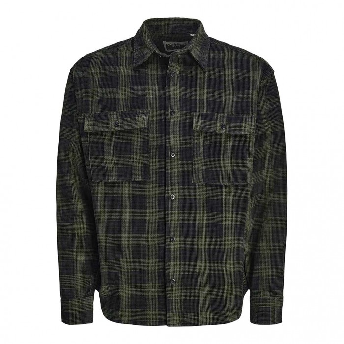 JACK & JONES JCOTHEO CORDUROY CHECK OVERSHIRT LS BLACK/GREEN