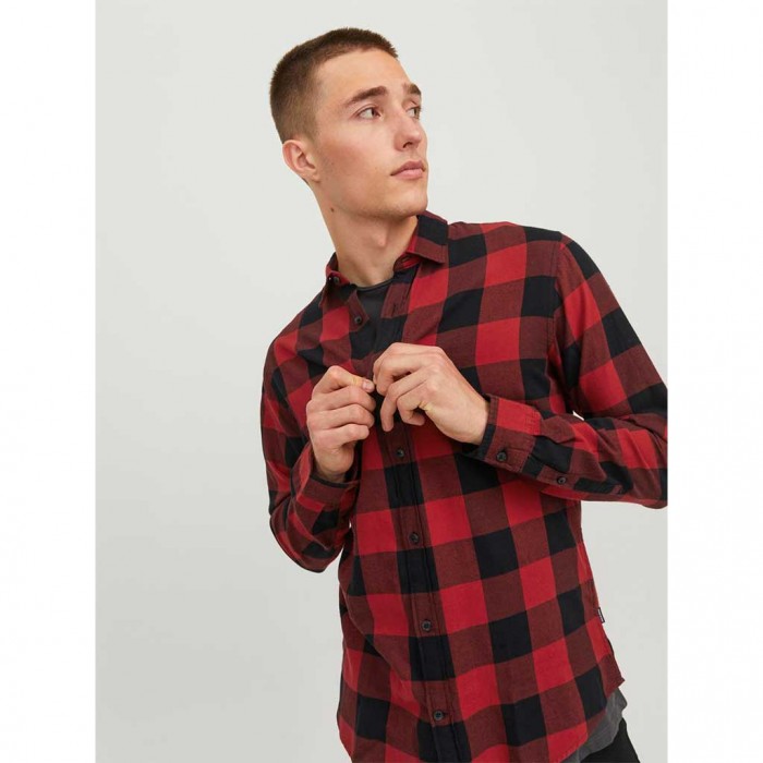 JACK & JONES JJEGINGHAM TWILL SHIRT L/S NOOS RED/BLACK