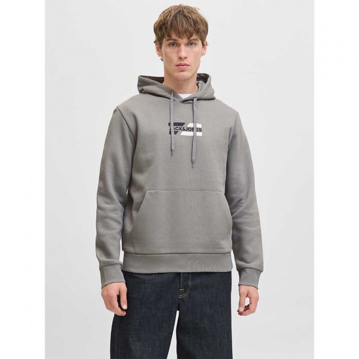 JACK & JONES JJCORP GRAPHIC SWEAT HOOD LN GRAY