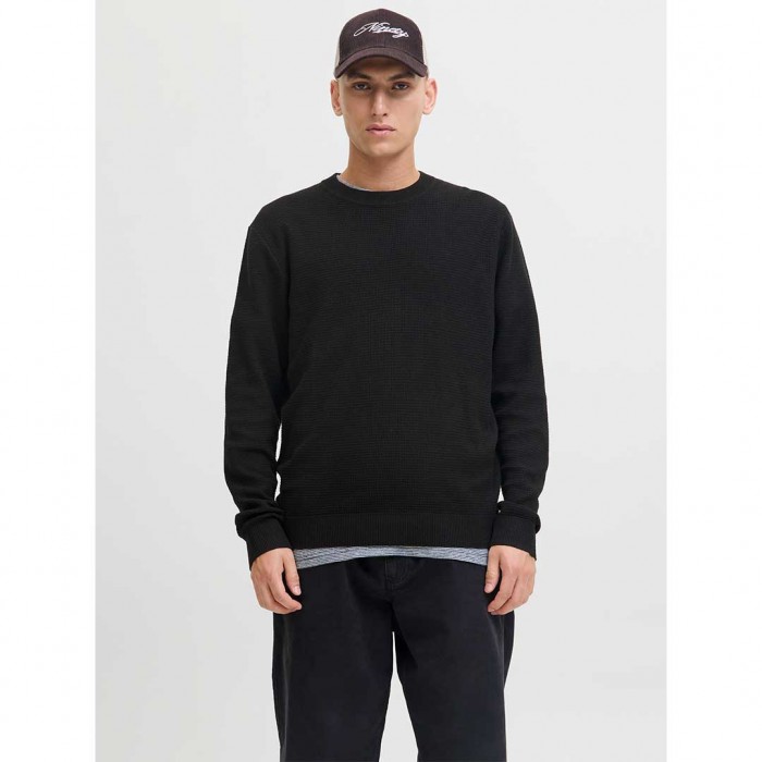 JACK & JONES JCOTIER KNIT CREW NECK BLACK
