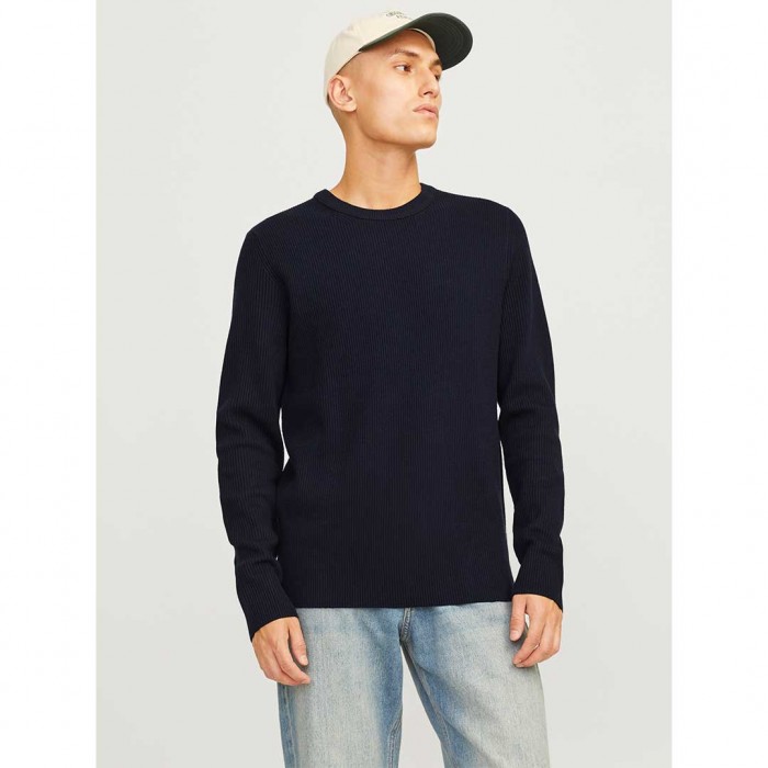 JACK & JONES JJEPERFECT KNIT CREW NECK LN DARK BLUE