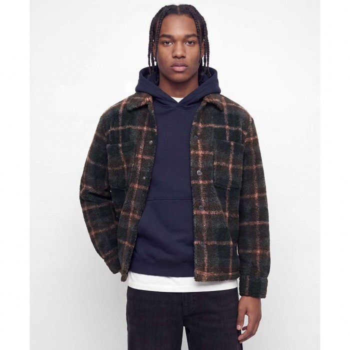 JACK & JONES JORBLEECKER TEDDY OVERSHIRT LS BLACK/RED