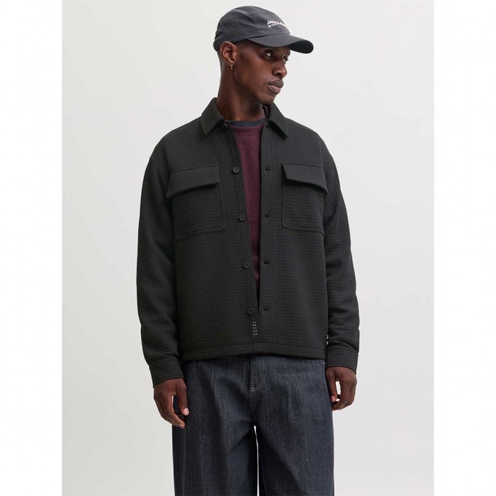 JACK & JONES JCOFUSION JERSEY WAFFLE OVERSHIRT BLACK