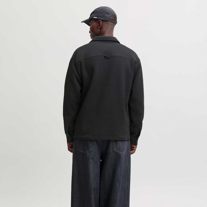JACK & JONES JCOFUSION JERSEY WAFFLE OVERSHIRT BLACK