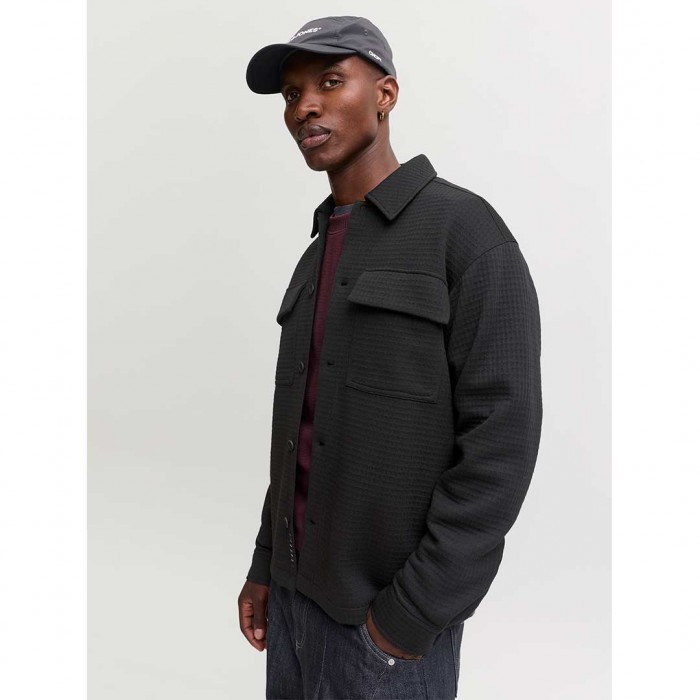 JACK & JONES JCOFUSION JERSEY WAFFLE OVERSHIRT BLACK