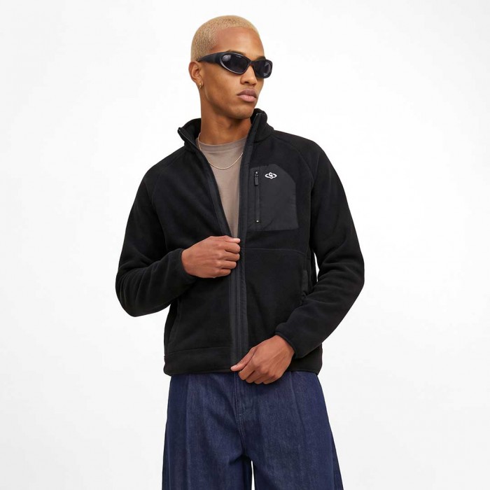 JACK & JONES JCOVERBIER FLEECE FULL ZIP BLACK