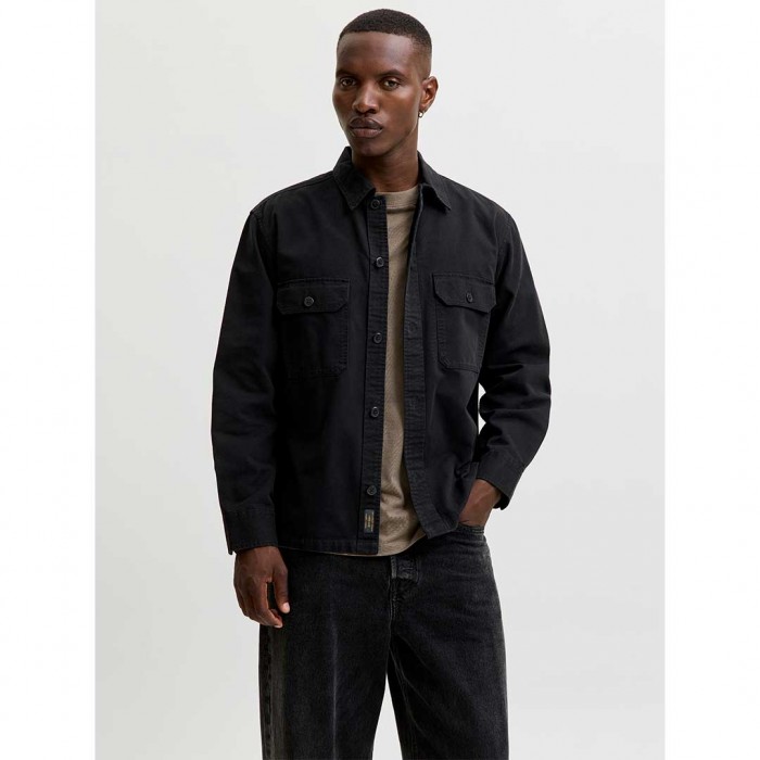 JACK & JONES JJECOLTON CANVAS OVERSHIRT LS SN BLACK