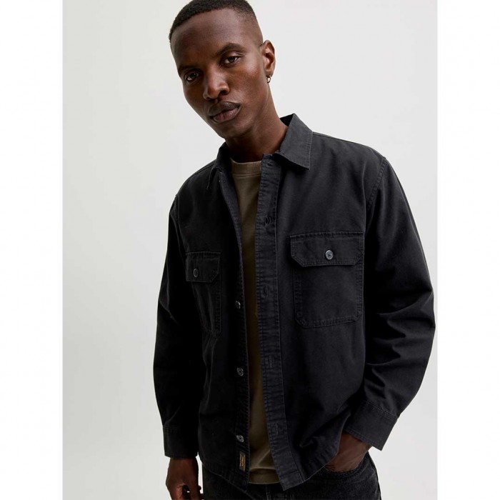 JACK & JONES JJECOLTON CANVAS OVERSHIRT LS SN BLACK