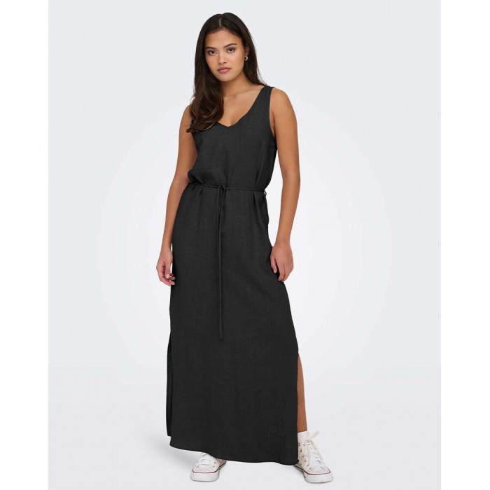 JDY JDYSAY S/L LINEN MAXI TIE DRESS WVN DIA BLACK