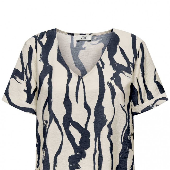 JDY JDYCAMILLE S/S V-NECK TOP WVN BLUE/BEIGE