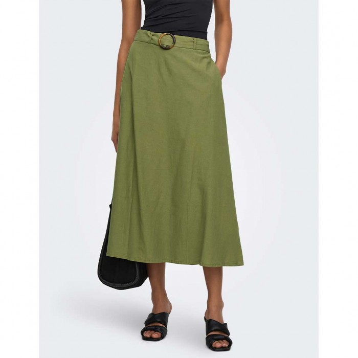 JDY JDYMILAN LINEN HW BELTED SKIRT WVN NOOS GREEN