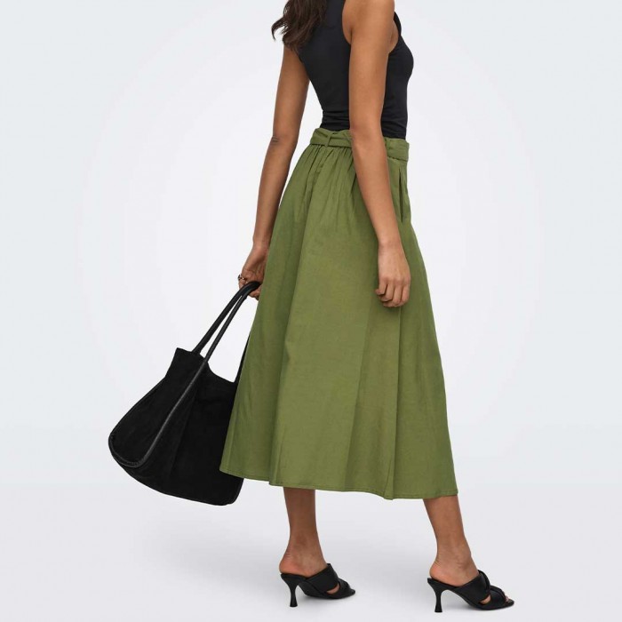 JDY JDYMILAN LINEN HW BELTED SKIRT WVN NOOS GREEN