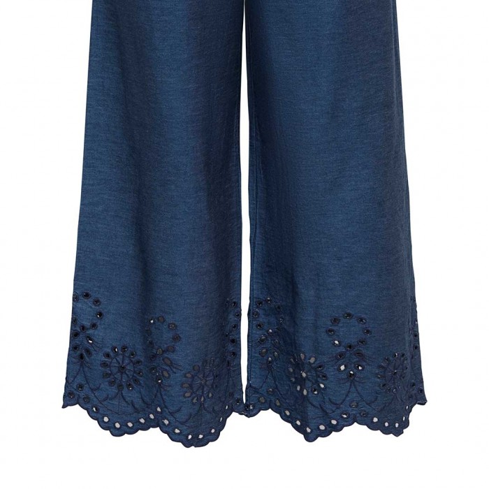 JDY JDYMARGOT BILLE HW EMBR ANK PANT WVN BLUE