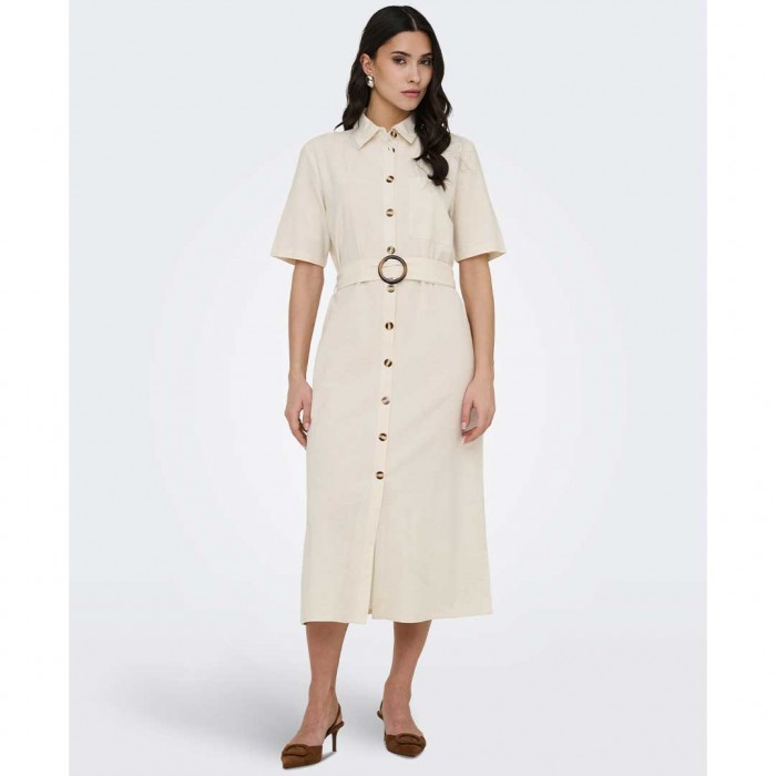 JDY JDYMILAN LINEN S/S MIDI DRESS WVN ECRU