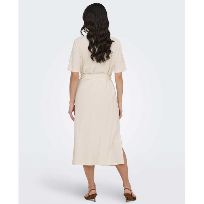 JDY JDYMILAN LINEN S/S MIDI DRESS WVN ECRU