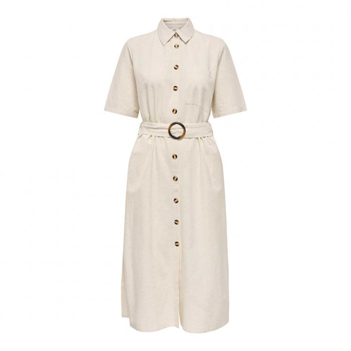 JDY JDYMILAN LINEN S/S MIDI DRESS WVN ECRU