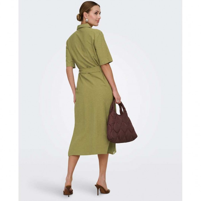 JDY JDYMILAN LINEN S/S MIDI DRESS WVN OLIVE