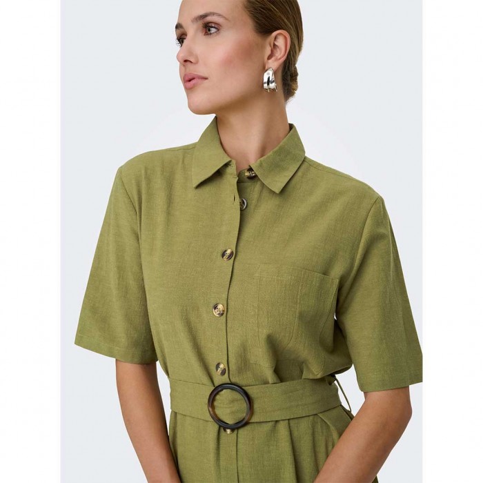 JDY JDYMILAN LINEN S/S MIDI DRESS WVN OLIVE