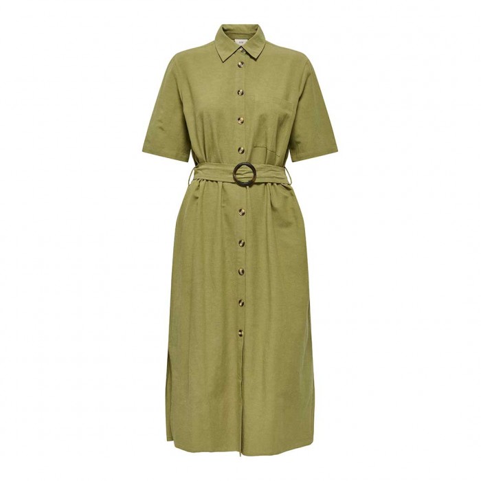 JDY JDYMILAN LINEN S/S MIDI DRESS WVN OLIVE