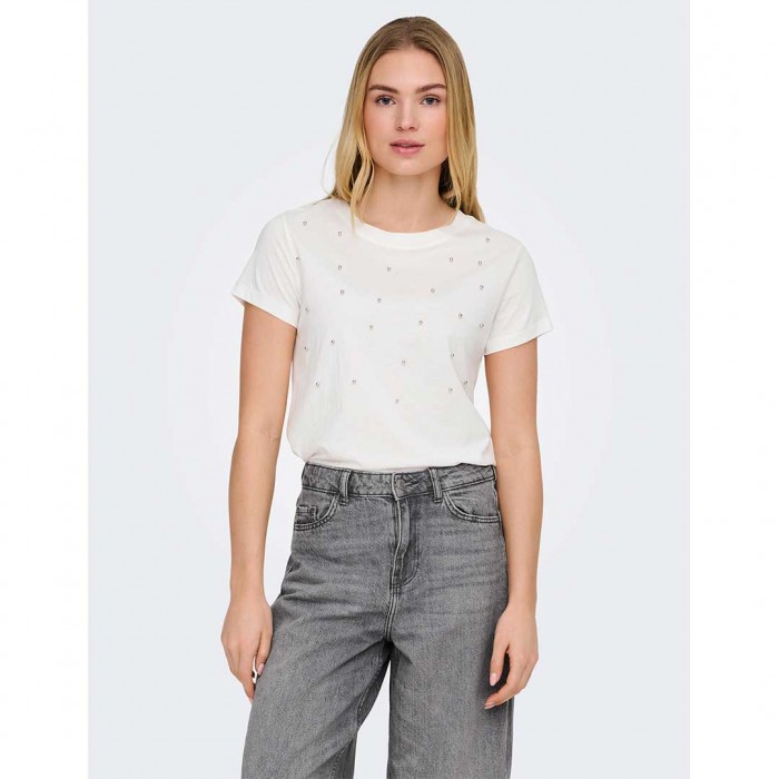 JDY JDYHESTER LIFE S/S STUD TOP JRS WHITE