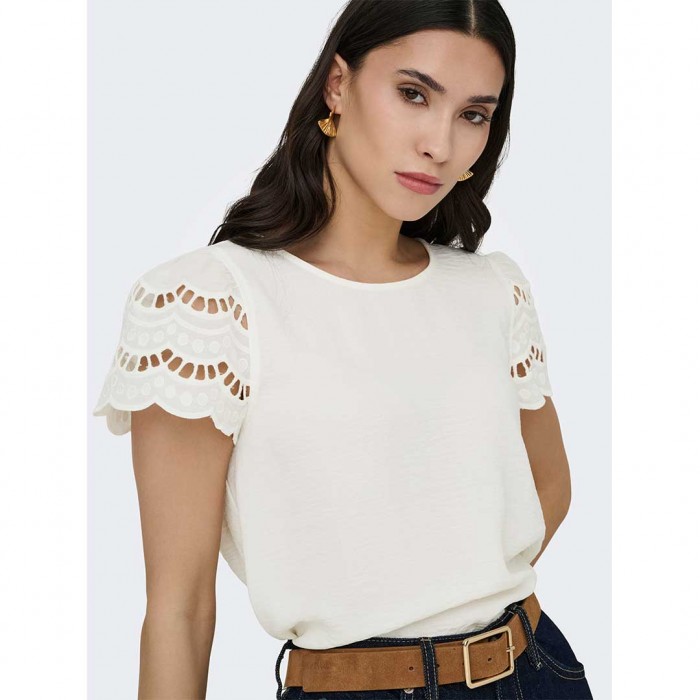 JDY JDYHANNAH S/S LACE TOP WVN WHITE