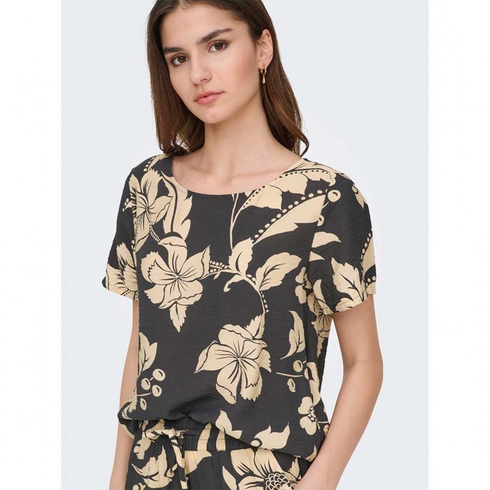 JDY JDYTROYA LIFE S/S O-NECK TOP WVN DIA GREY