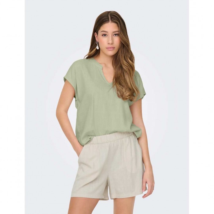 JDY JDYCAYA LION LINEN S/S TOP WVN DIA GREEN
