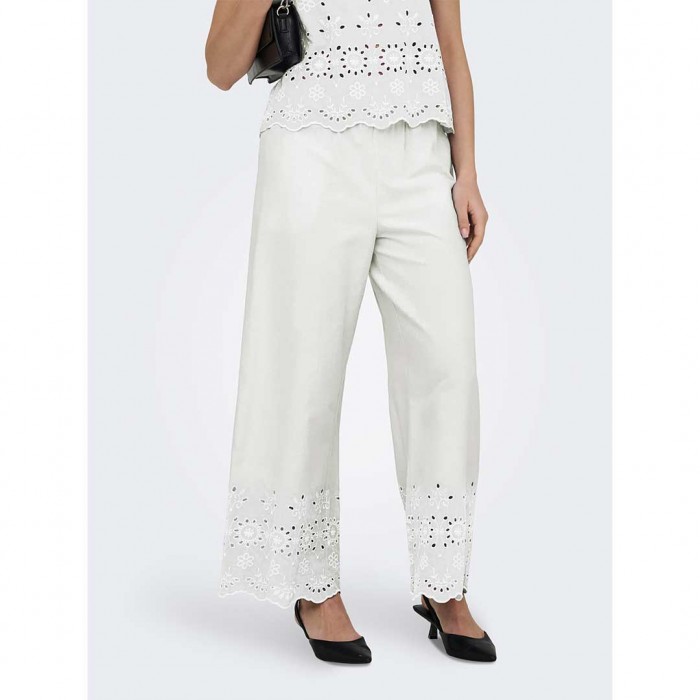 JDY JDYMARINA HW EMB. ANKLE PANT WVN WHITE