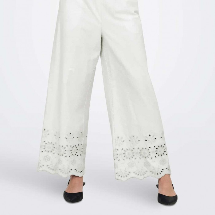 JDY JDYMARINA HW EMB. ANKLE PANT WVN WHITE