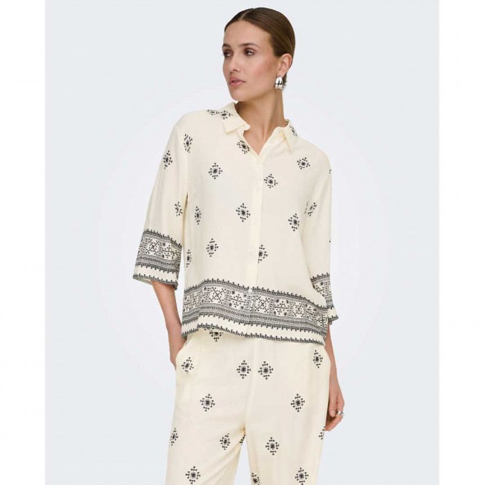 JDY JDYMAGGIE LIFE LOOSE 3/4 SHIRT WVN ECRU