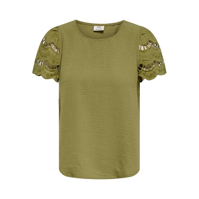 JDY JDYHANNAH S/S LACE TOP WVN DARK GREEN