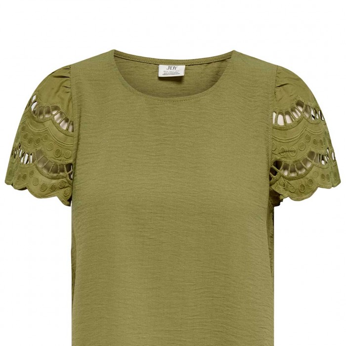 JDY JDYHANNAH S/S LACE TOP WVN DARK GREEN