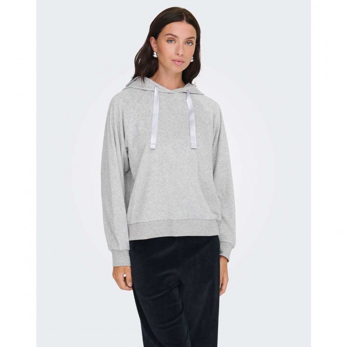JDY JDYVIDA L/S VELVET HOODIE TOP JRS DIA LIGHT GREY