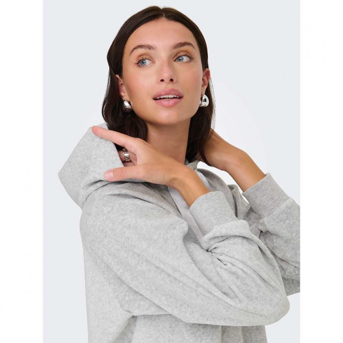 JDY JDYVIDA L/S VELVET HOODIE TOP JRS DIA LIGHT GREY