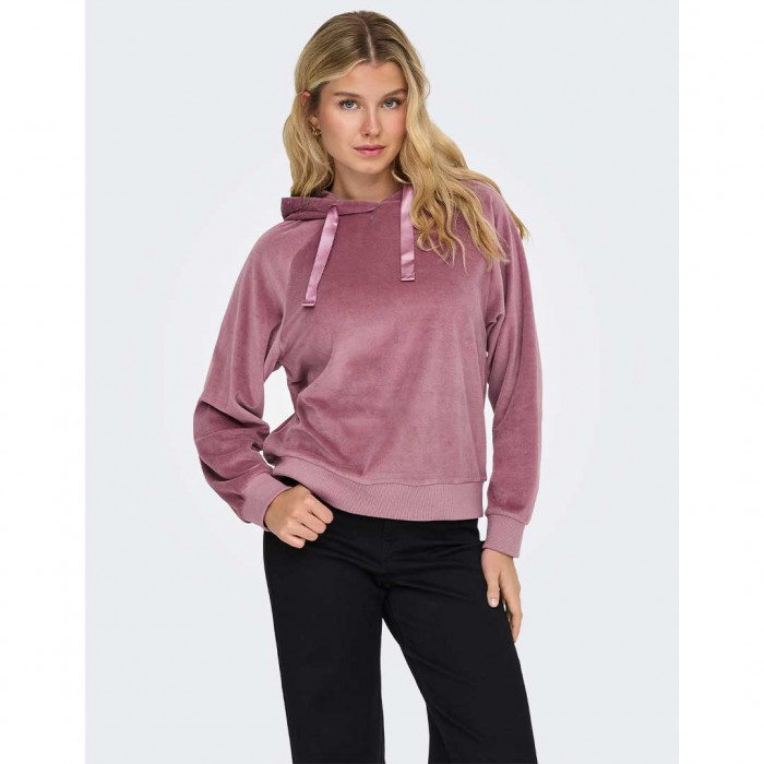 JDY JDYVIDA L/S VELVET HOODIE TOP JRS DIA ROSE BROWN