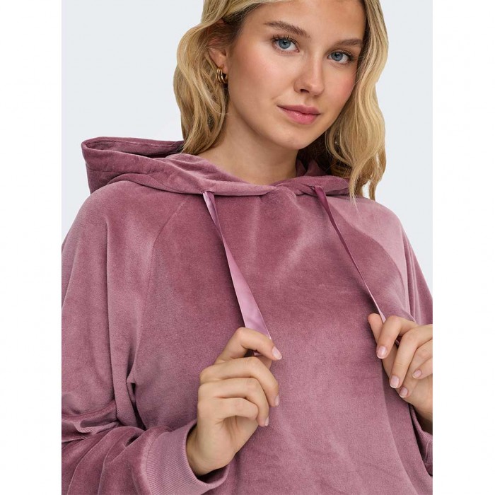 JDY JDYVIDA L/S VELVET HOODIE TOP JRS DIA ROSE BROWN