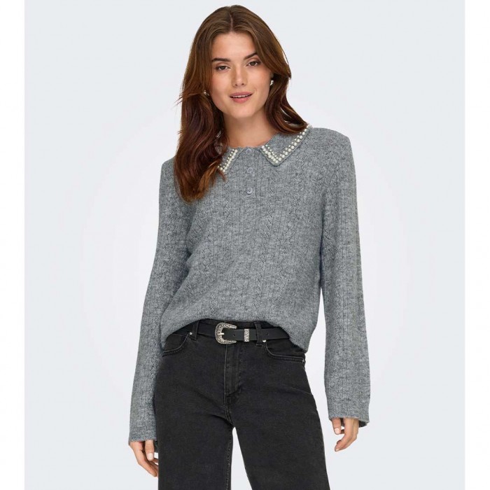 JDY JDYAPRIL LIFE L/S PEARL COLLAR PULL KNT GREY